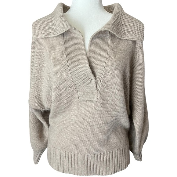 Brochu Walker Size Small Beige Pullover Wool Blend Knit Oversized Henley Sweater - Picture 1 of 9